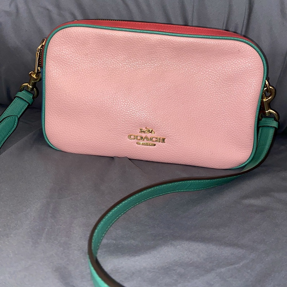 Coach Pink and Green Leather Crossbody Bag
